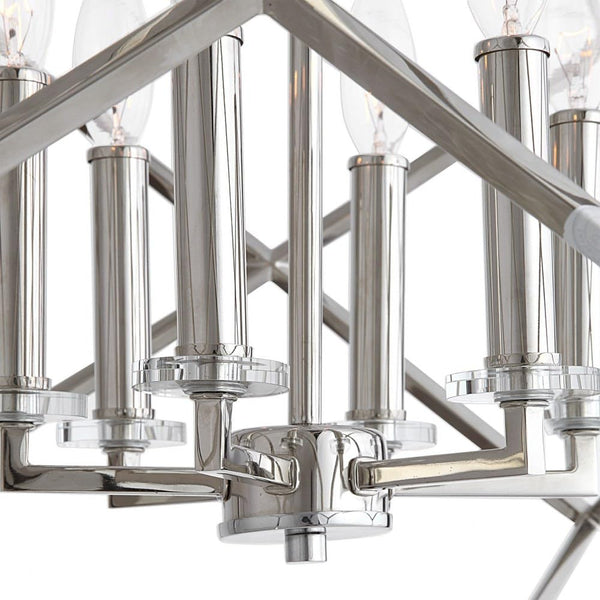 6-Light Polished Nickel Steel Pendant Chandelier – Cube Design