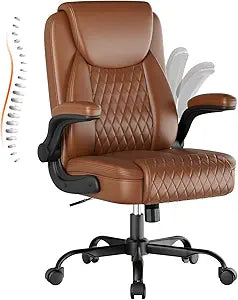 Ergonomic Leather Office Chair with Flip-Up Arms & Lumbar Support