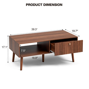 Fluted Door Coffee Table with Storage & Solid Wood Legs