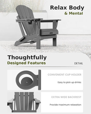 Folding Adirondack Chair – HDPE, Foldable, 380 lb Capacity