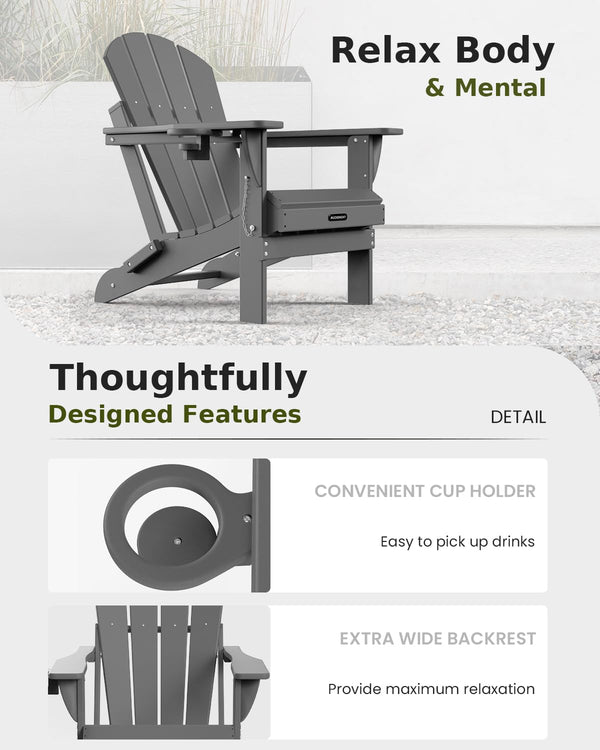 Folding Adirondack Chair – HDPE, Foldable, 380 lb Capacity