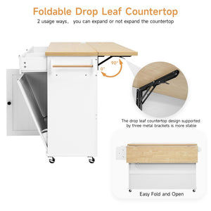 Kitchen Island Cart with Drop Leaf & Power Outlet