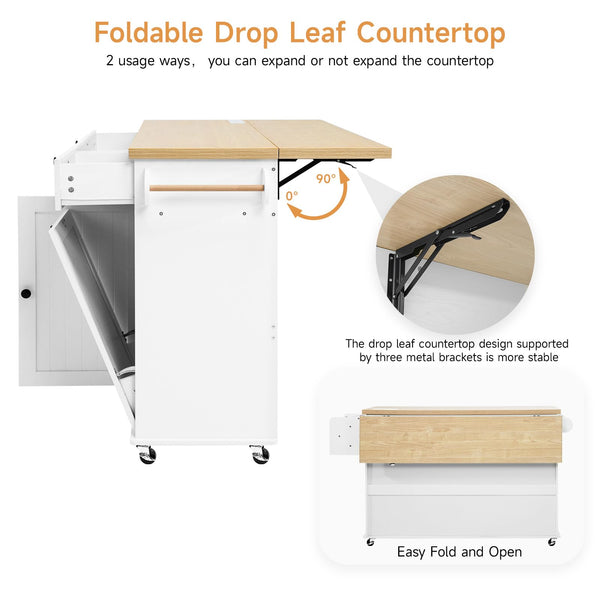 Kitchen Island Cart with Drop Leaf & Power Outlet