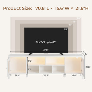 TV Stand with LED Light & Power Outlet, Arched Glass Doors