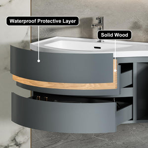 35.4" Wall Mounted Floating Bathroom Vanity with Stone Resin Sink
