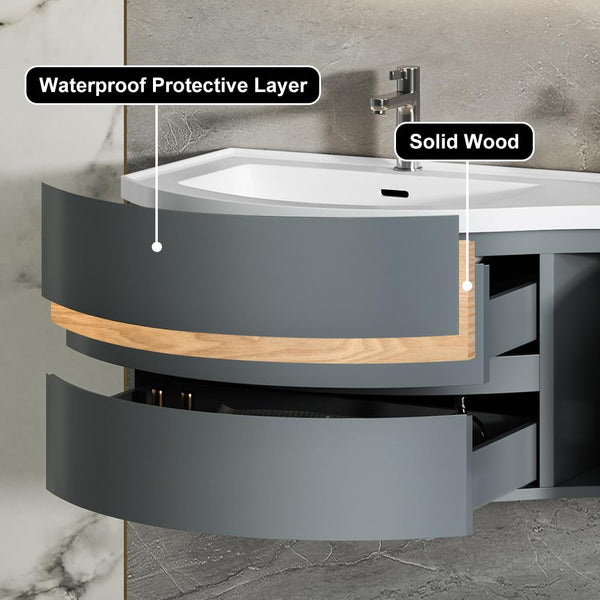 35.4" Wall Mounted Floating Bathroom Vanity with Stone Resin Sink