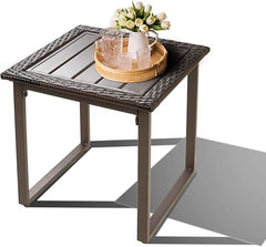 Square Wicker Outdoor Side Table Set of 2 – Rattan Patio End Tables