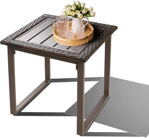 Square Wicker Outdoor Side Table Set of 2 – Rattan Patio End Tables