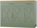 Farmhouse Sideboard Buffet Cabinet with Storage – 3 Barn Doors, 2 Drawers