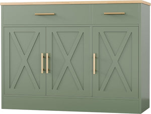 Farmhouse Sideboard Buffet Cabinet with Storage – 3 Barn Doors, 2 Drawers