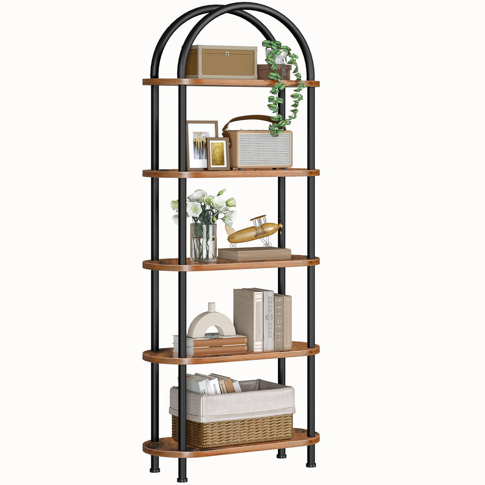 5-Tier Arched Bookshelf with Metal Frame