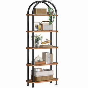 5-Tier Arched Bookshelf with Metal Frame