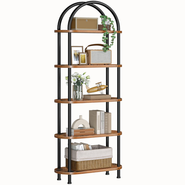 5-Tier Arched Bookshelf with Metal Frame