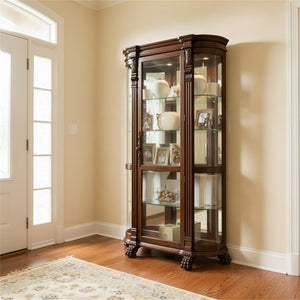Curved End Curio Cabinet with Lighted Interior