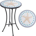 Round Mosaic Outdoor Side Table with Metal Frame