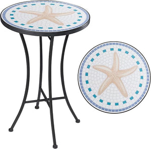 Round Mosaic Outdoor Side Table with Metal Frame