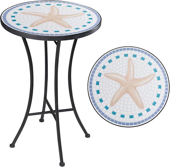 Round Mosaic Outdoor Side Table with Metal Frame