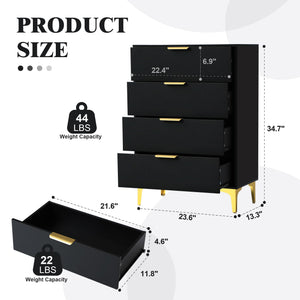 4-Drawer Bedroom Dresser with Gold Metal Handles