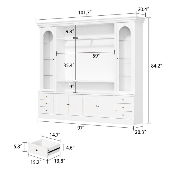 Entertainment Center with LED Light & Dual Bookcases, 101.7" TV Stand