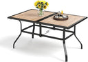 Outdoor Rectangular Dining Table with Metal Frame & Umbrella Hole