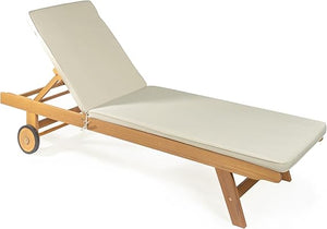Acacia Wood Outdoor Chaise Lounge Chair with Cushion & Wheels