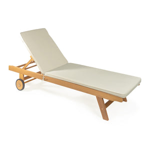 Acacia Wood Outdoor Chaise Lounge Chair with Cushion & Wheels