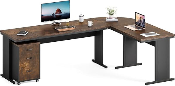 83" L-Shaped Executive Desk with Mobile File Cabinet