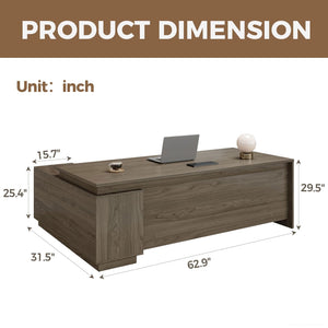 63" L-Shaped Executive Desk with Reversible Return
