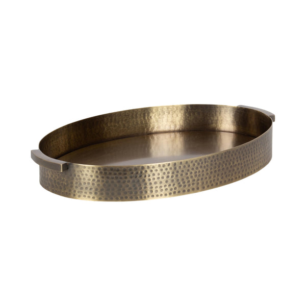 Oval Hammered Metal Decorative Serving Tray with Handles