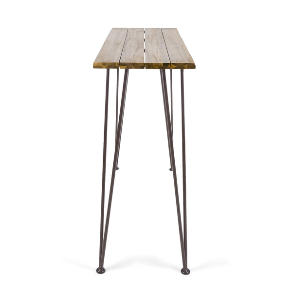 Outdoor Acacia Wood Bar Table with Iron Hairpin Legs