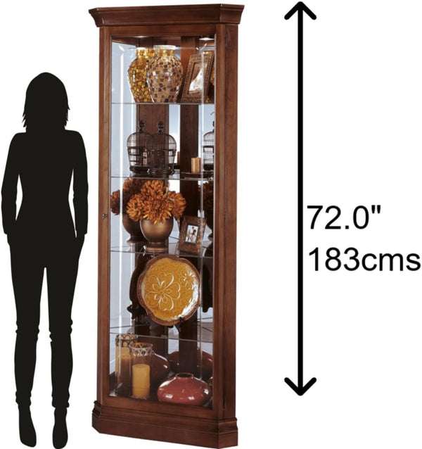 Corner Curio Cabinet with Glass Shelves & Lighting