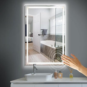 LED Bathroom Vanity Mirror with Lights, Anti-Fog, Dimmable, Hand Wave, Tempered Glass