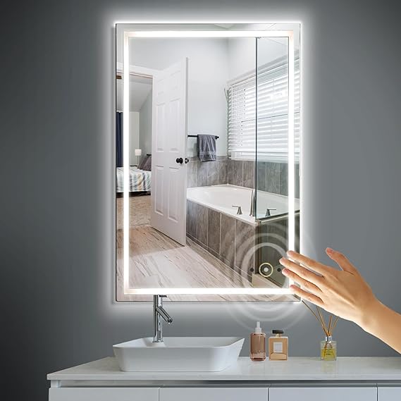 LED Bathroom Vanity Mirror with Lights, Anti-Fog, Dimmable, Hand Wave, Tempered Glass