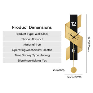 Large Modern Pendulum Wall Clock – Black & Gold Metal Analog