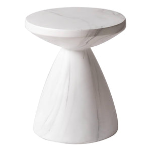 Round Fiberstone Side Table with Hourglass Pedestal Base – Indoor & Outdoor Accent Table