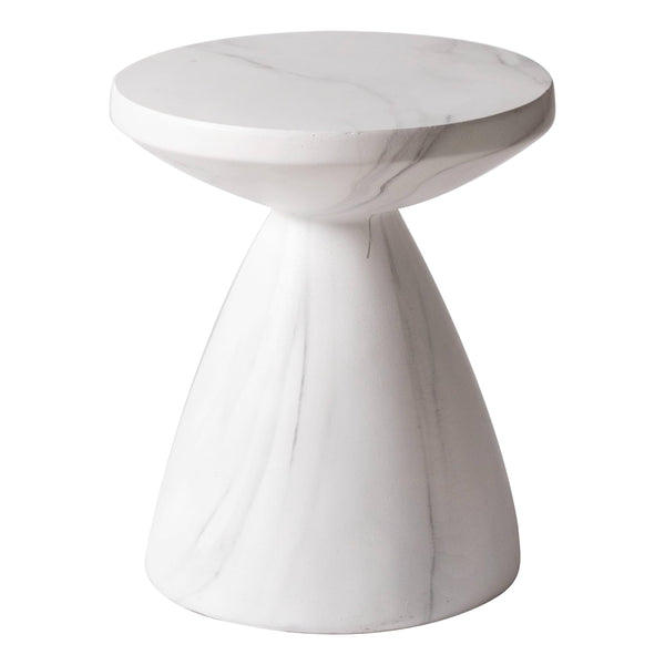 Round Fiberstone Side Table with Hourglass Pedestal Base – Indoor & Outdoor Accent Table