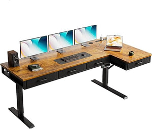 L-Shaped Electric Standing Desk with Drawers & Power Outlets