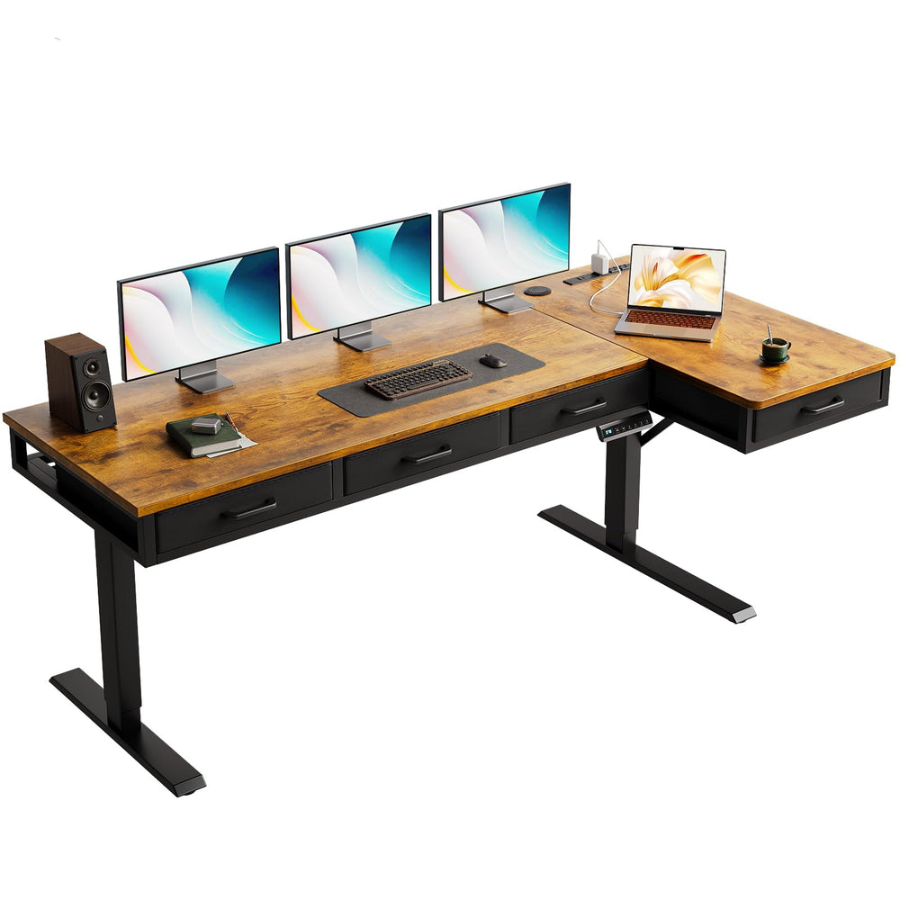 L-Shaped Electric Standing Desk with Drawers & Power Outlets