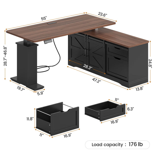L-Shaped Standing Desk with Storage Drawers & Power Outlets