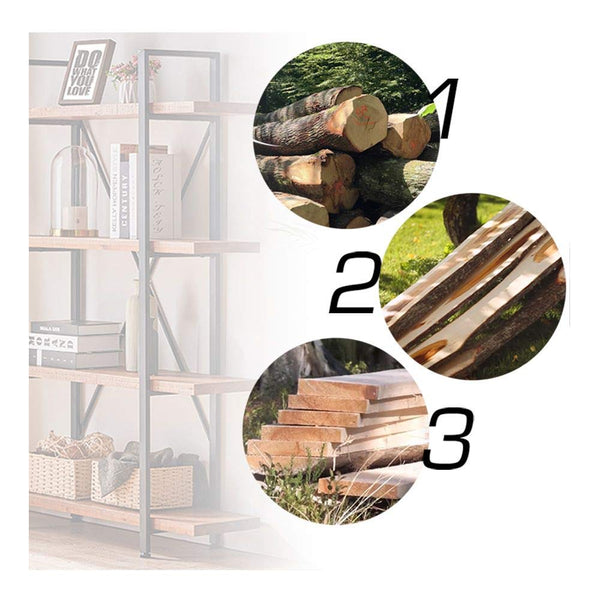 4-Tier Industrial Solid Wood Bookcase