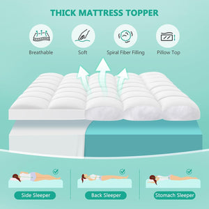 Mattress Topper Extra Thick Pillow Top with Spiral Fiber Filling