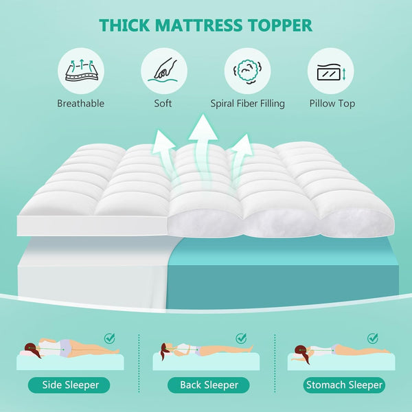 Mattress Topper Extra Thick Pillow Top with Spiral Fiber Filling