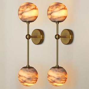 Alabaster Globe Wall Sconce with Brass Base