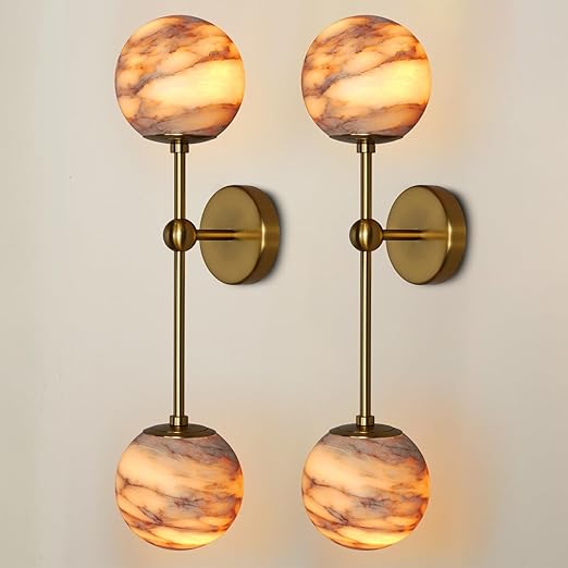 Alabaster Globe Wall Sconce with Brass Base