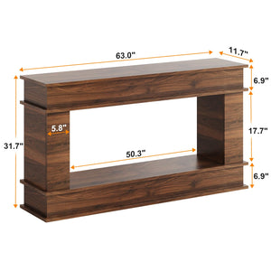 63-Inch Farmhouse Console Table with Open Shelves
