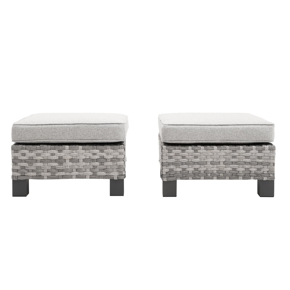 Outdoor PE Wicker Ottoman Set of 2