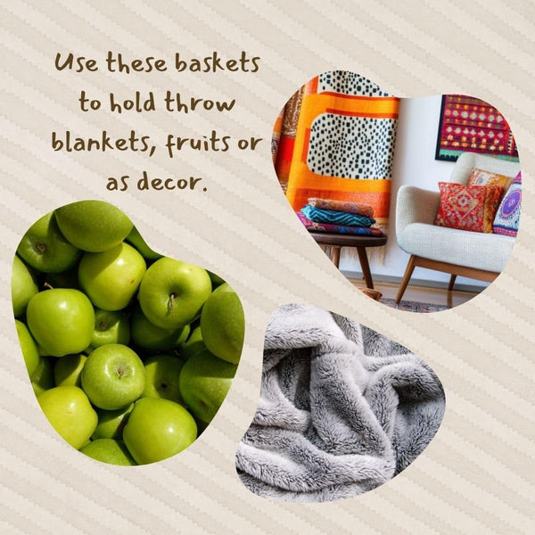Round Wicker Storage Basket with Handle – Boho Elephant Grass Weave