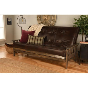Queen Futon Sofa Bed with Hardwood Frame and Faux Leather Mattress