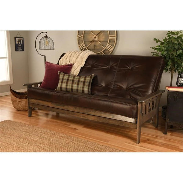 Queen Futon Sofa Bed with Hardwood Frame and Faux Leather Mattress
