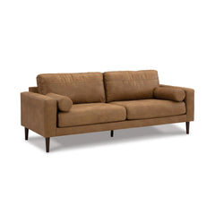 Faux Leather Sofa with Bolster Pillows & Wood Accent Legs, Dark Brown
